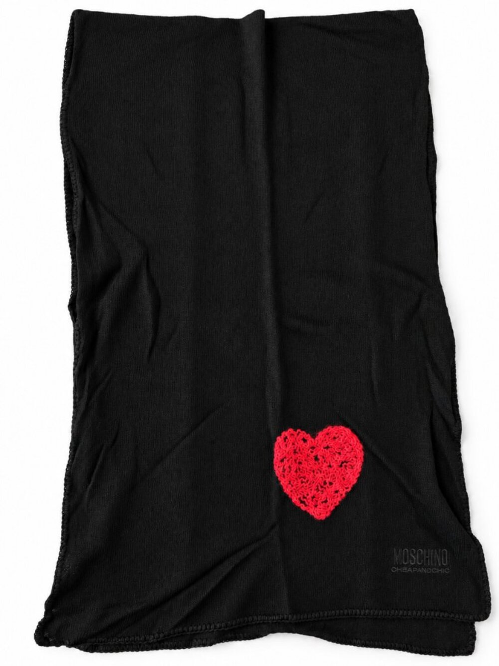 NWT Vintage MOSCHINO Cheap & Chic Black Crochet Heart Cashmere Wool Scarf